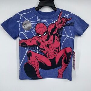 NWT Marvel Spider-Man T-Shirt Kids 2T Blue Mineral Wash Graphic Tee Superhero